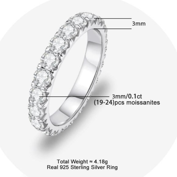 #Certified 2~3 ct. t.w. 3mm Moissanite Diamond Full Eternity Band Ring NEW - Picture 8 of 16